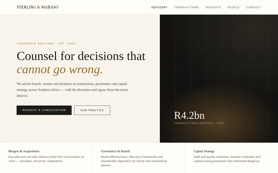 Sterling & Mabaso — example website by Panacea (Professional services)